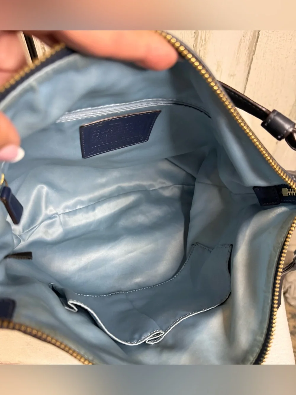 Coach Chelsea Jaden Navy Leather Hobo Bag Gold Hardware Turn lock